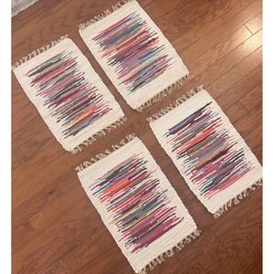 Chindi‎ 4 Rag Rug Placemats Fringed Knotted Vintage Woven Approx 13x20